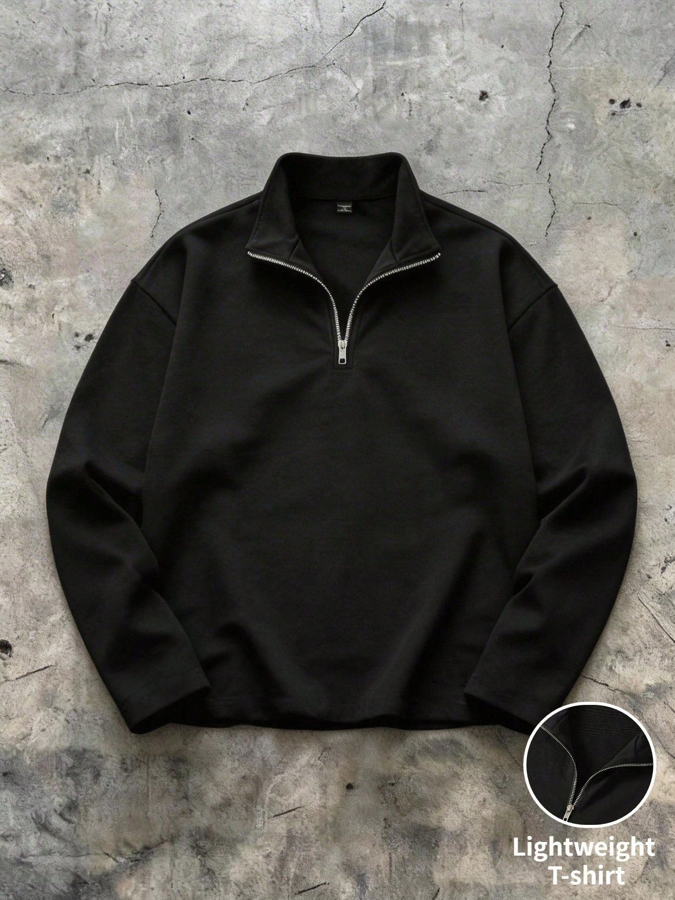 STEELVANCE Men's Black Autumn Basic Casual Long Sleeve Zip-Up Polo Sweatshirt,Hiking Minimalist Office Outdoor Lightweight T-Shirt,Gift For Formal Or Informal