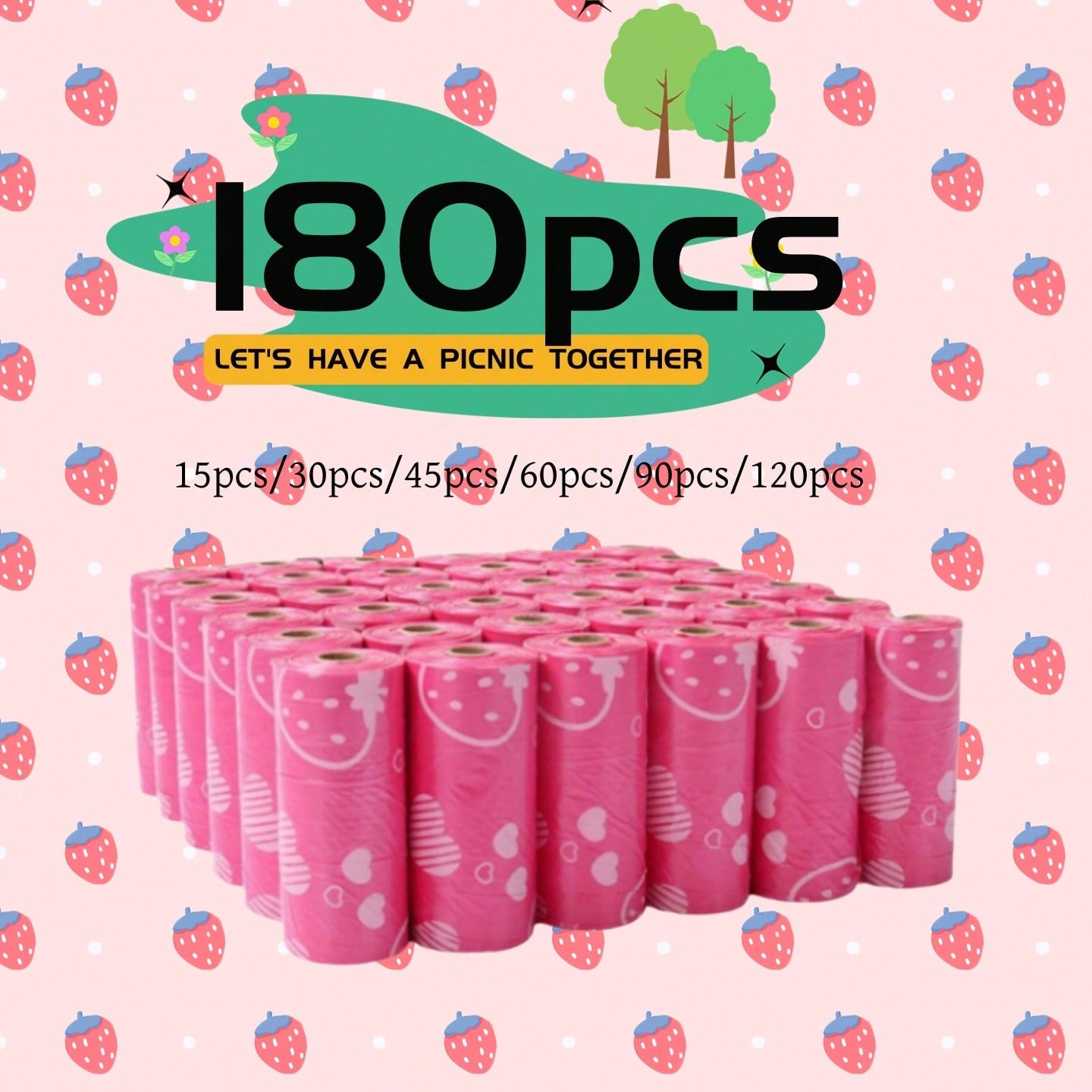 Strawberry Scented Pet Waste Bags, Pet Poop Bags, Light Strawberry Fragrance, Thickened Dog Poop Bags For Outdoor Use, Durable Leak-Proof Cat And Dog Waste Bags, Cleaning Trash Bags Cacas Perro Dog St