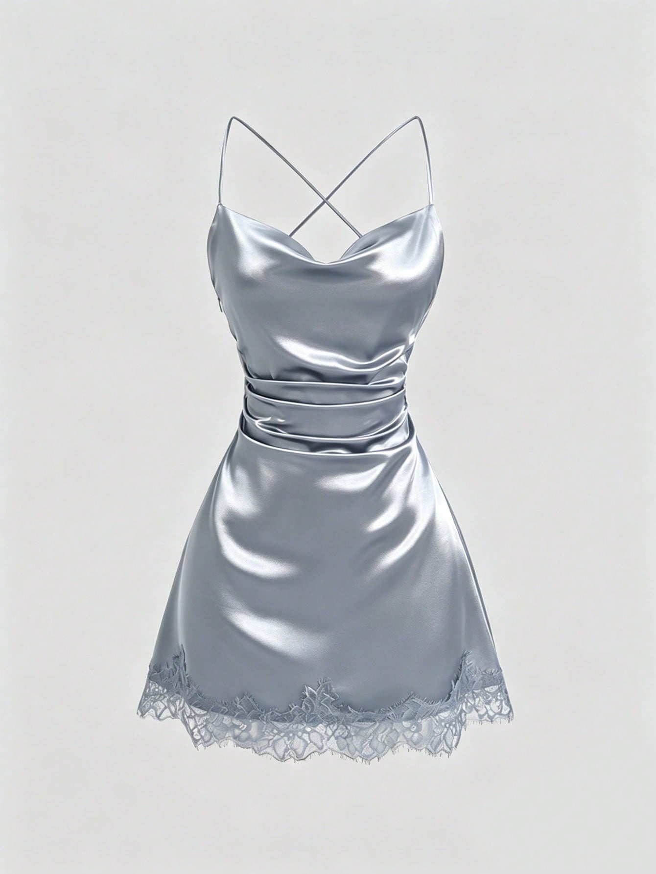 Sweetra New Satin Mini Dress With Contrast Lace, Coffee Color, Suitable For Party Wear