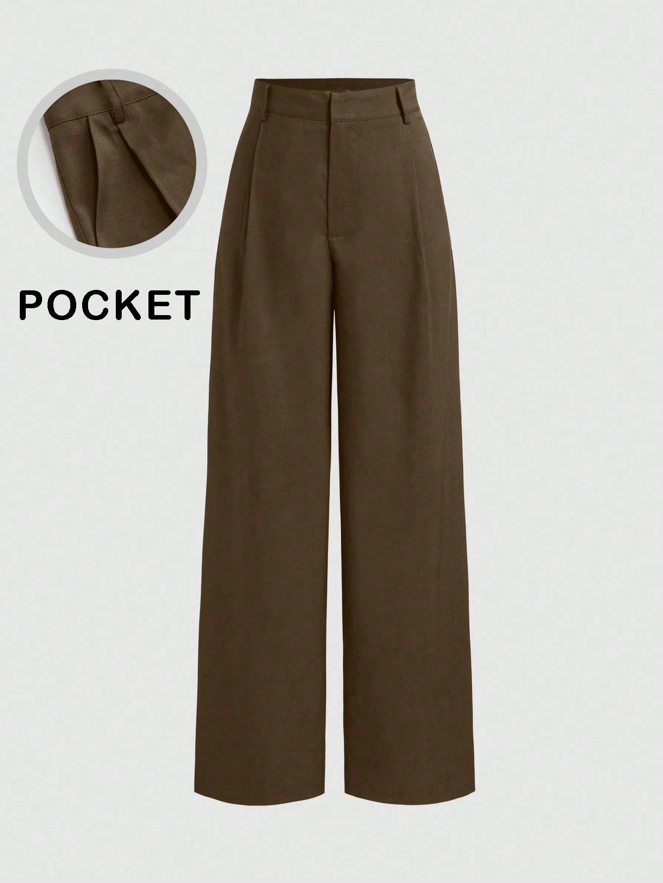 Vela Rue Minimalist Design Hook & Eye Closure Lightweight Slightly Sheer Navy Blue Solid Color Suit Pants With Zipper Hook & Eye Wide Leg Slimming Brown