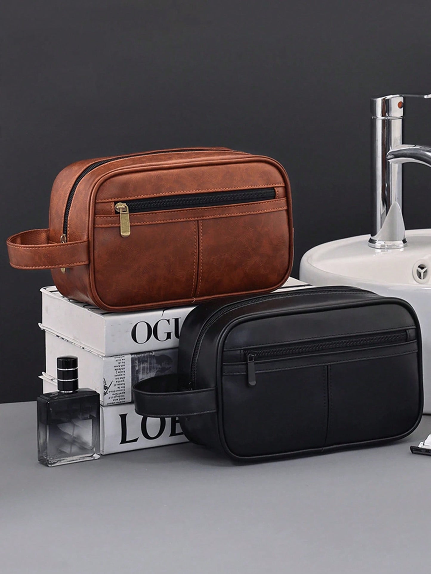 Vintage Stitching Waterproof Travel Toiletry Bag,Large Capacity Portable Makeup Organizer Pouch,Zipper Handbag For Men,Gift,Easter,City Bag