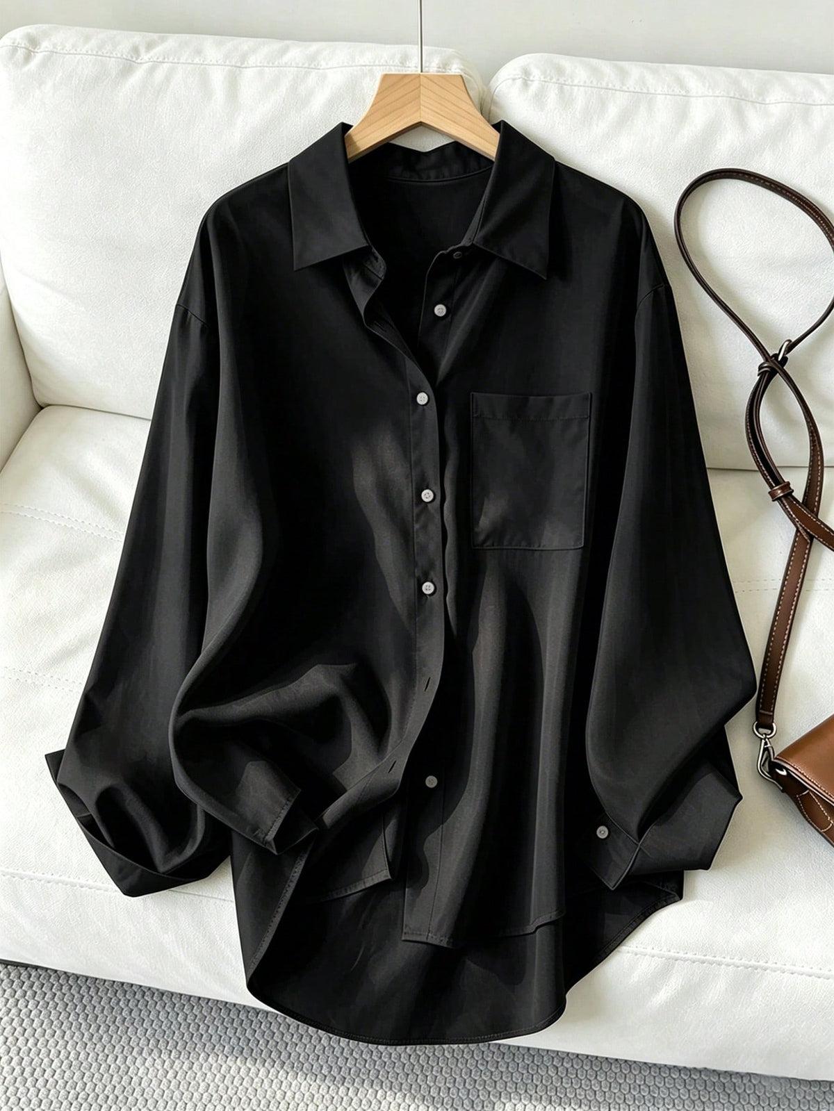 Women's Casual Loose Long Sleeve Shirt, Spring/Autumn Black