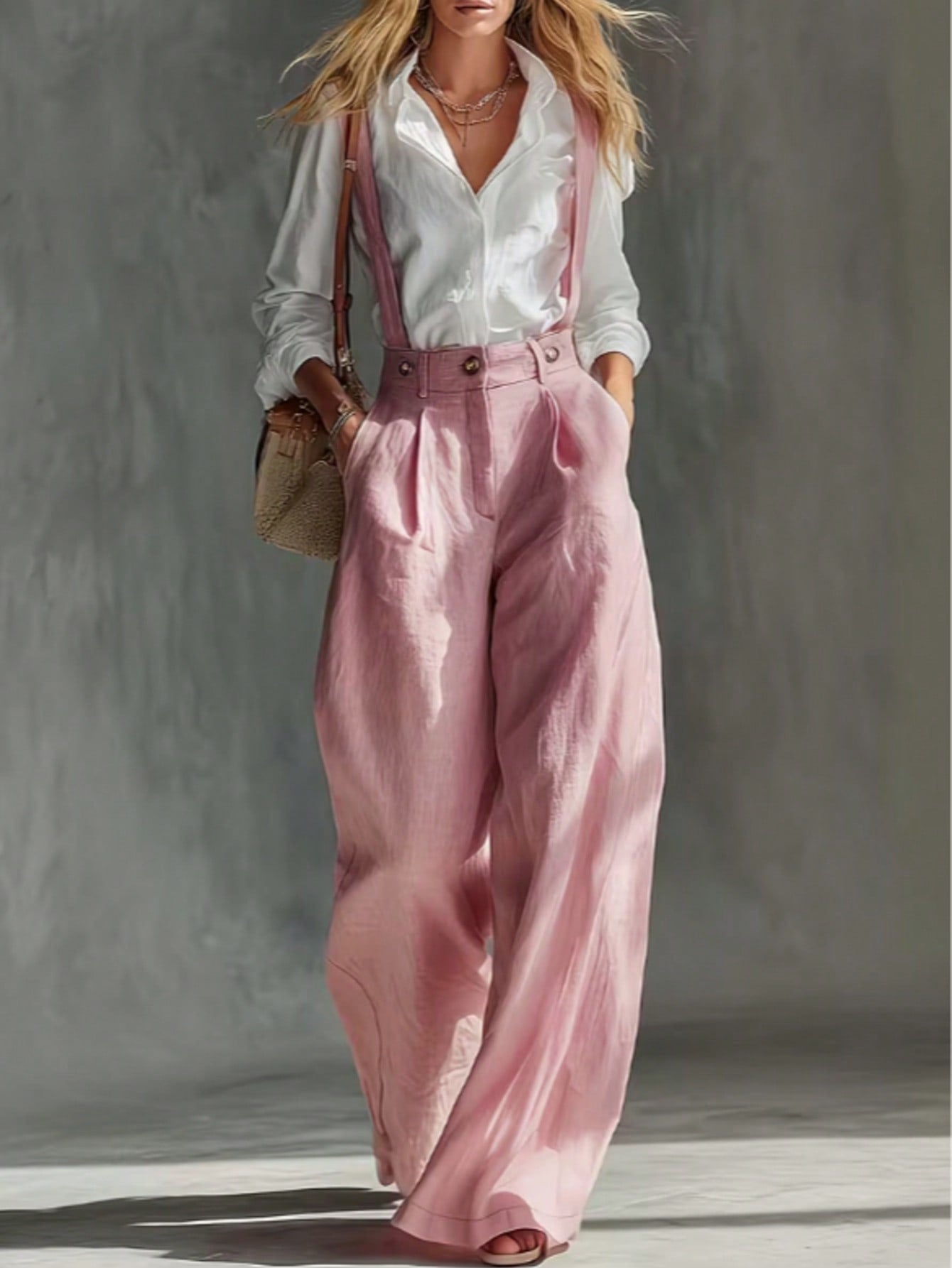 Women's Loose Fit French Style Casual Pants, Suitable For Spring And Summer Wear. High-Waisted Wide Leg Relaxed Fit, Solid Color Baggy Cargo Pants, Soft And Breathable, Suitable For Workwear And Busin