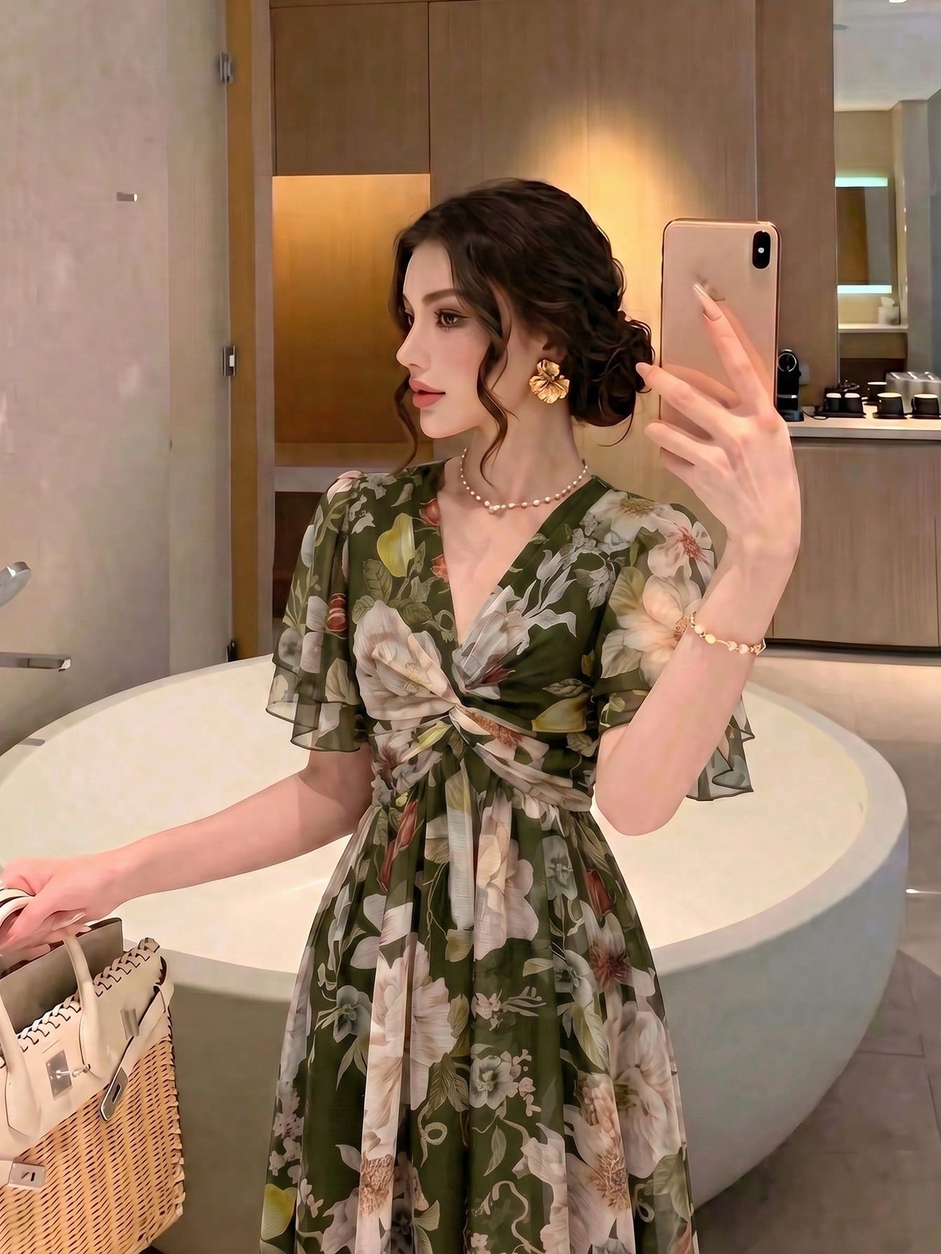 Women's New Elegant Romantic Floral Slimming Flared Dress Summer Vacation