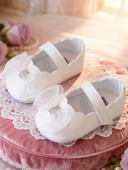 0-12 Months Baby Girls Shoes Soft Sole Non-Slip Hook And Loop Closure Bow First Walking Shoes Comfortable Indoor Outdoor Shoes