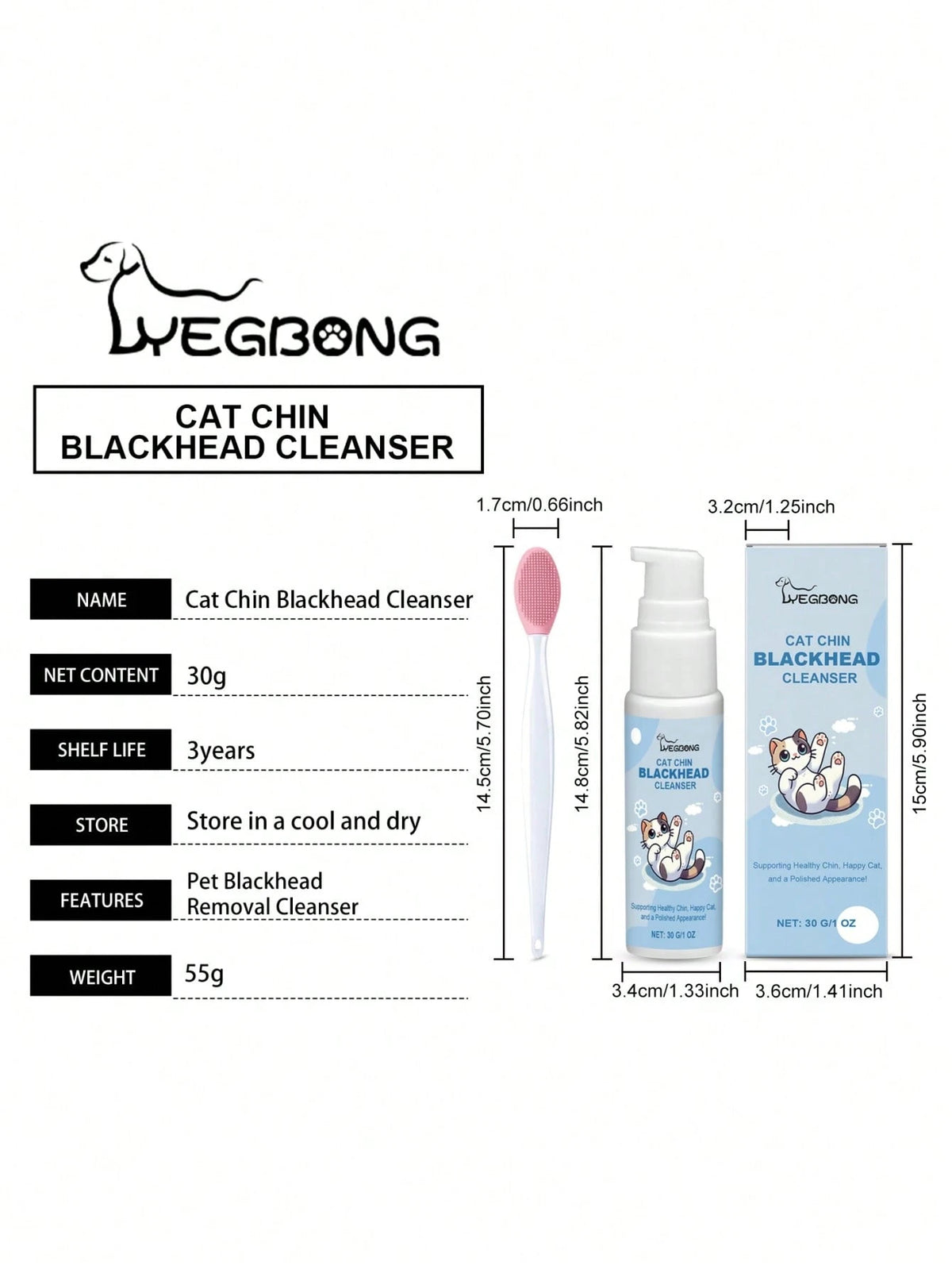 1.01 Fl Oz Cat Chin Acne Care Set- Removes Cat Chin Blackheads, Includes Cleansing Brush, Cruelty-Free, Keeps Cat Chin Soft & Fresh