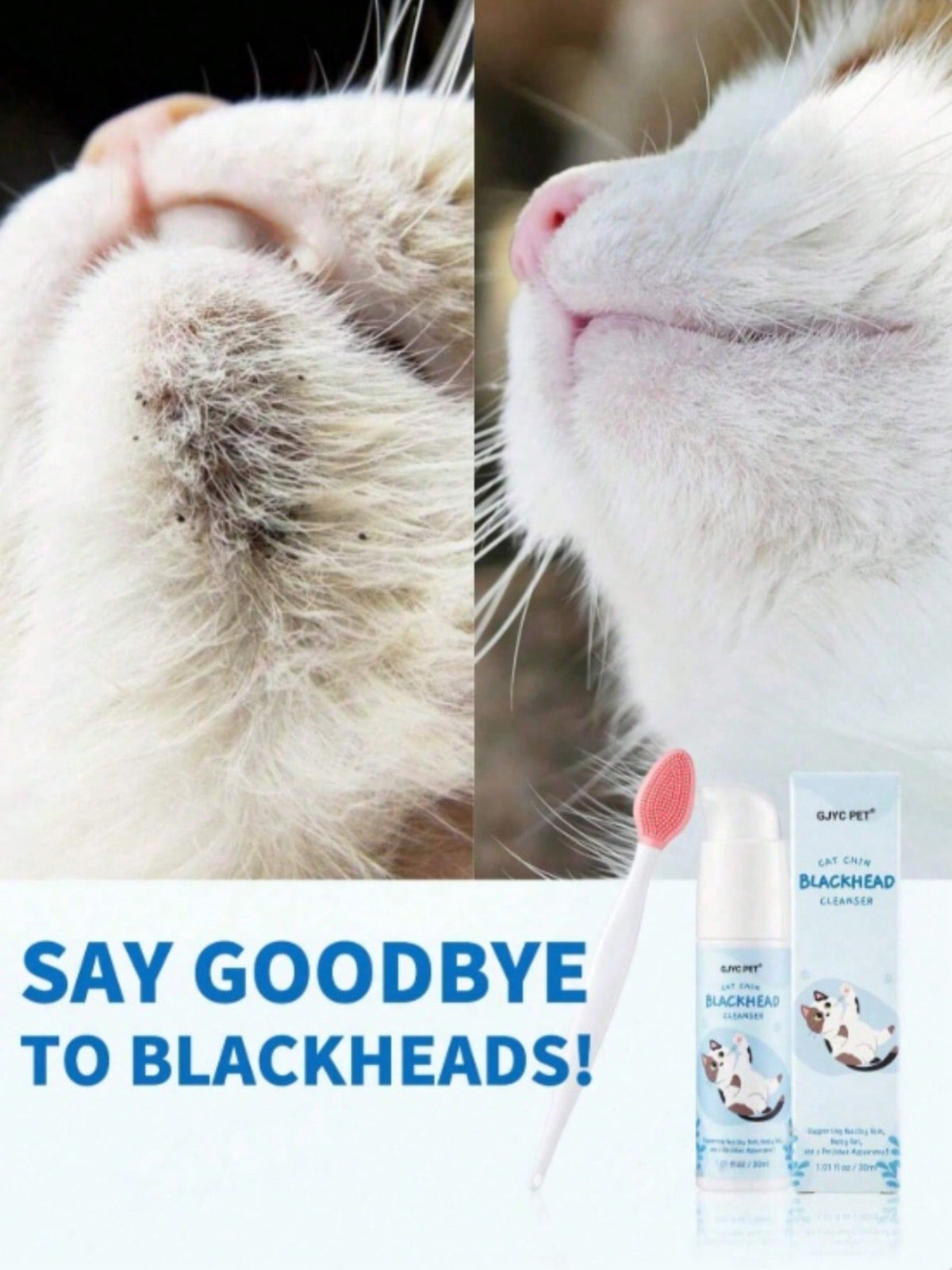 1.01 Fl Oz Cat Chin Acne Care Set- Removes Cat Chin Blackheads, Includes Cleansing Brush, Cruelty-Free, Keeps Cat Chin Soft & Fresh