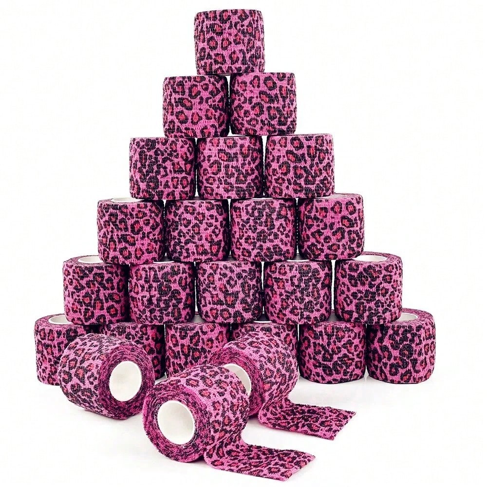 1-10pcs Pink Leopard Print Self-Adhesive Elastic Bandage, 5cm X 4.5m Self-Adhesive Wrap Tape, Suitable For Tattoo Grip, Wrist & Ankle Support And Sports Use