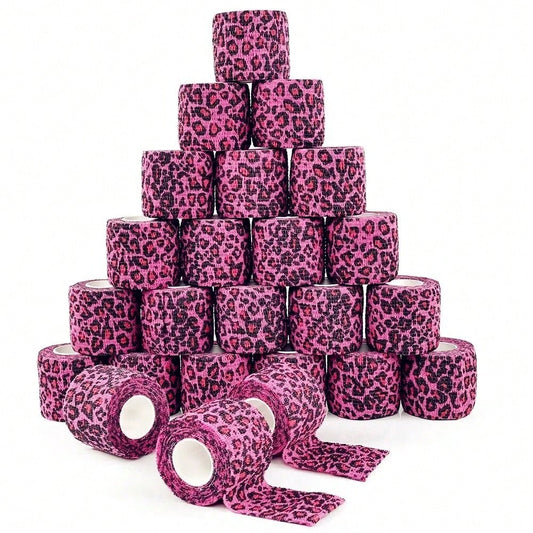 1-10pcs Pink Leopard Print Self-Adhesive Elastic Bandage, 5cm X 4.5m Self-Adhesive Wrap Tape, Suitable For Tattoo Grip, Wrist & Ankle Support And Sports Use