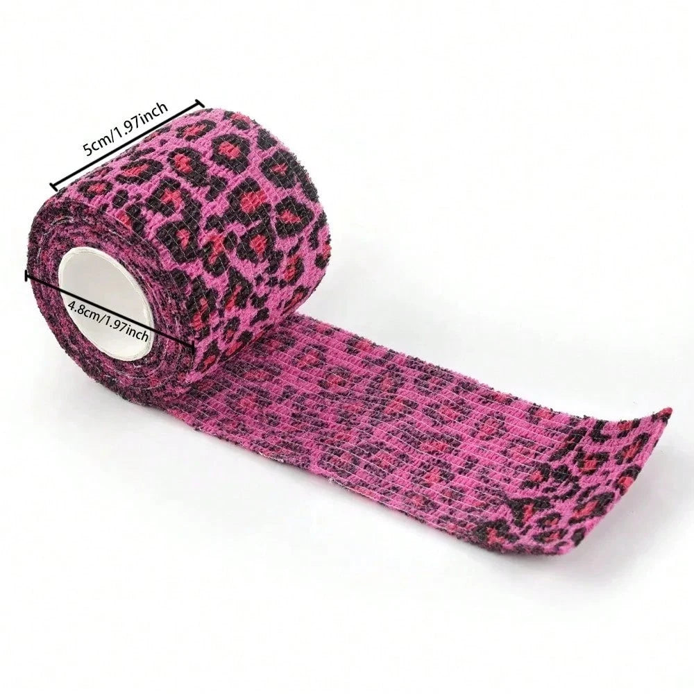 1-10pcs Pink Leopard Print Self-Adhesive Elastic Bandage, 5cm X 4.5m Self-Adhesive Wrap Tape, Suitable For Tattoo Grip, Wrist & Ankle Support And Sports Use