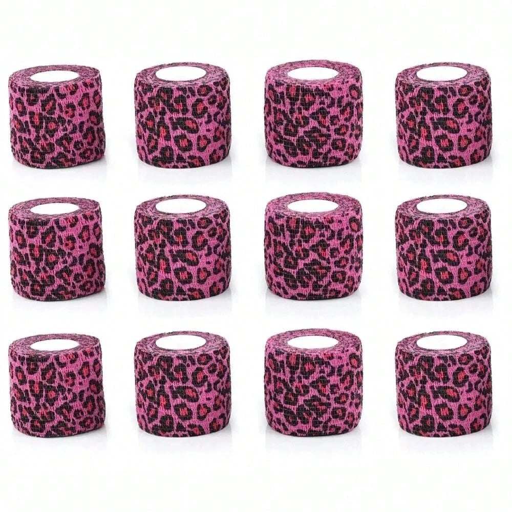 1-10pcs Pink Leopard Print Self-Adhesive Elastic Bandage, 5cm X 4.5m Self-Adhesive Wrap Tape, Suitable For Tattoo Grip, Wrist & Ankle Support And Sports Use