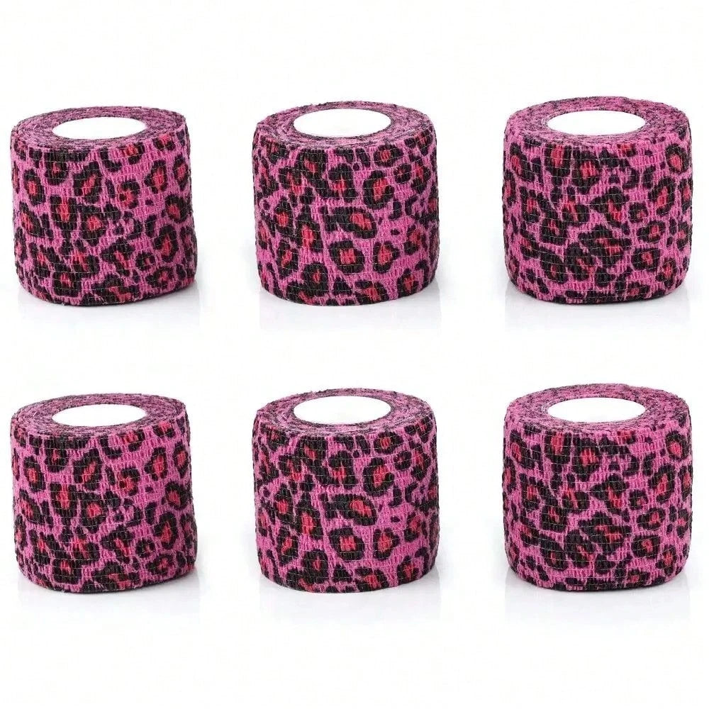 1-10pcs Pink Leopard Print Self-Adhesive Elastic Bandage, 5cm X 4.5m Self-Adhesive Wrap Tape, Suitable For Tattoo Grip, Wrist & Ankle Support And Sports Use