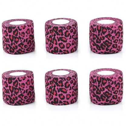 1-10pcs Pink Leopard Print Self-Adhesive Elastic Bandage, 5cm X 4.5m Self-Adhesive Wrap Tape, Suitable For Tattoo Grip, Wrist & Ankle Support And Sports Use