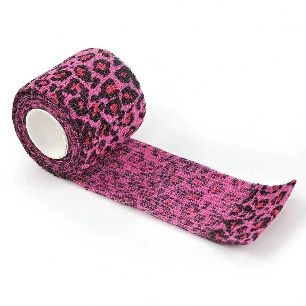 1-10pcs Pink Leopard Print Self-Adhesive Elastic Bandage, 5cm X 4.5m Self-Adhesive Wrap Tape, Suitable For Tattoo Grip, Wrist & Ankle Support And Sports Use