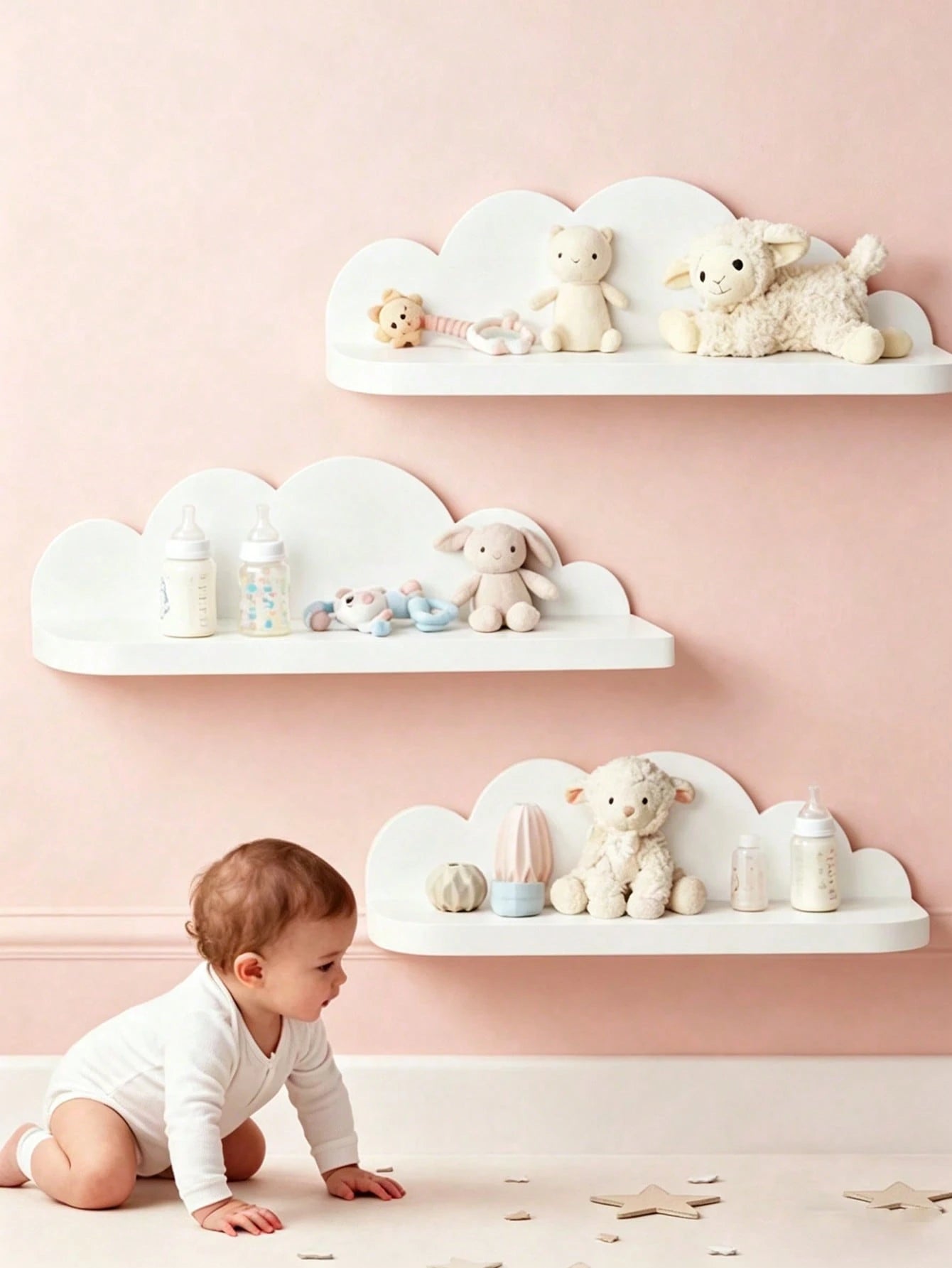 1/2/3pcs Children's Room Cloud Shaped Shelves, Creative Wooden Craft Cloud Decor Wall Mounted Storage Rack