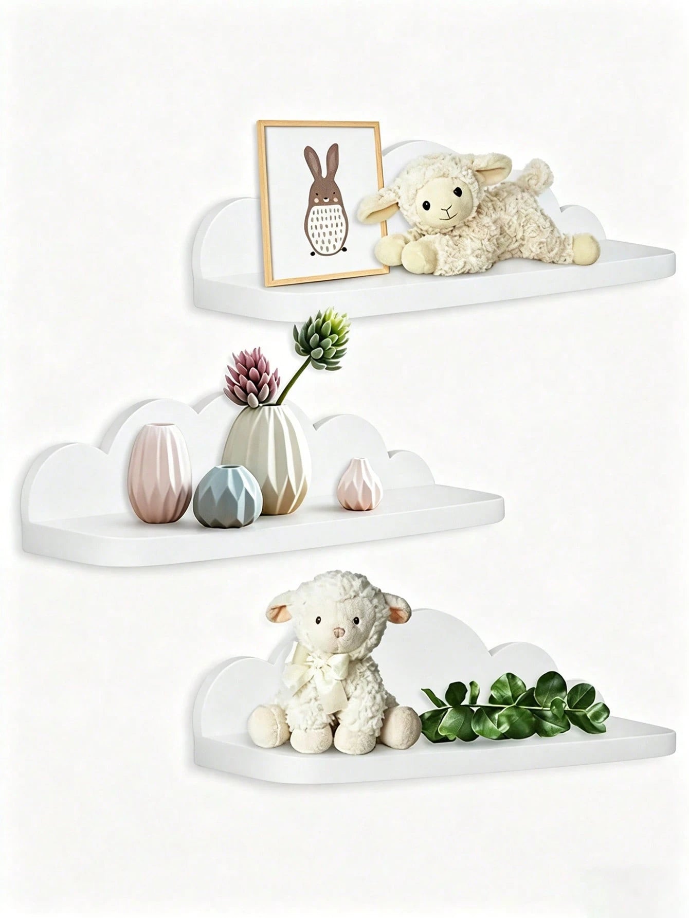 1/2/3pcs Children's Room Cloud Shaped Shelves, Creative Wooden Craft Cloud Decor Wall Mounted Storage Rack