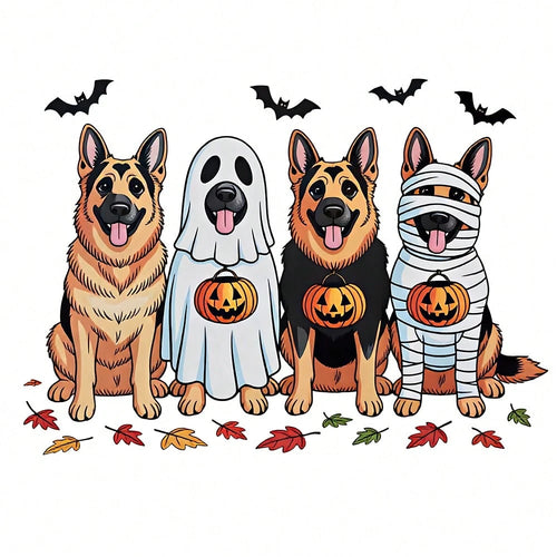 1/2/3PCS Durable Washable Heat Transfer Vinyl, 4 Styles German Shepherd Ghost Bandage Pumpkin Bat Autumn Leaf Halloween Cartoon Pattern, Heat Transfer Stickers, Iron-On Transfer Decals- Suitable For