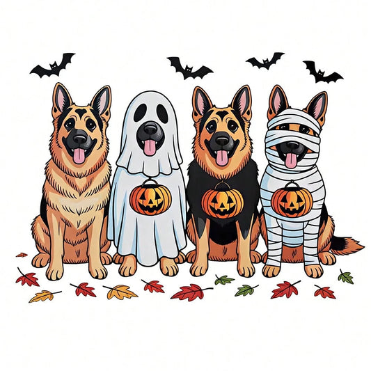 1/2/3PCS Durable Washable Heat Transfer Vinyl, 4 Styles German Shepherd Ghost Bandage Pumpkin Bat Autumn Leaf Halloween Cartoon Pattern, Heat Transfer Stickers, Iron-On Transfer Decals- Suitable For