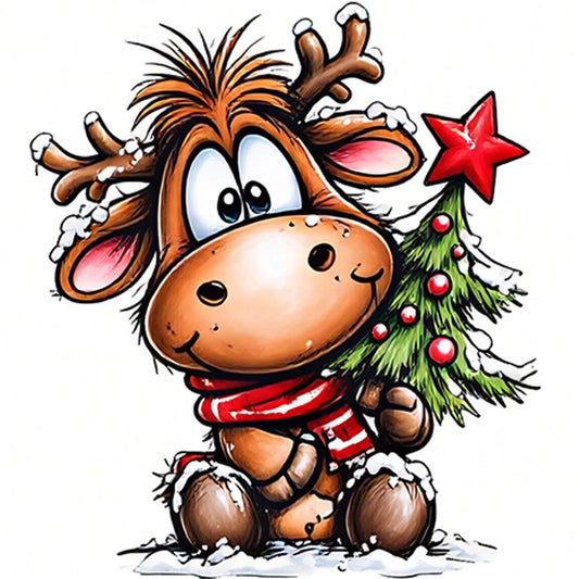 1/2/3PCS Durable Washable Heat Transfer Vinyl, Christmas Cartoon Red Scarf Reindeer Holding Christmas Tree Snow Scene Pattern, Heat Transfer Stickers, Iron-On Transfer Decals- Suitable For Pillows, D