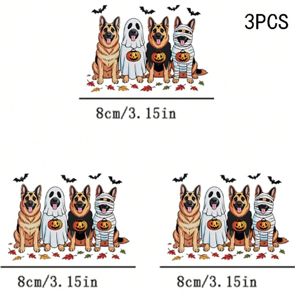 1/2/3PCS Durable Washable Heat Transfer Vinyl, 4 Styles German Shepherd Ghost Bandage Pumpkin Bat Autumn Leaf Halloween Cartoon Pattern, Heat Transfer Stickers, Iron-On Transfer Decals- Suitable For