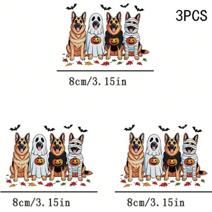 1/2/3PCS Durable Washable Heat Transfer Vinyl, 4 Styles German Shepherd Ghost Bandage Pumpkin Bat Autumn Leaf Halloween Cartoon Pattern, Heat Transfer Stickers, Iron-On Transfer Decals- Suitable For