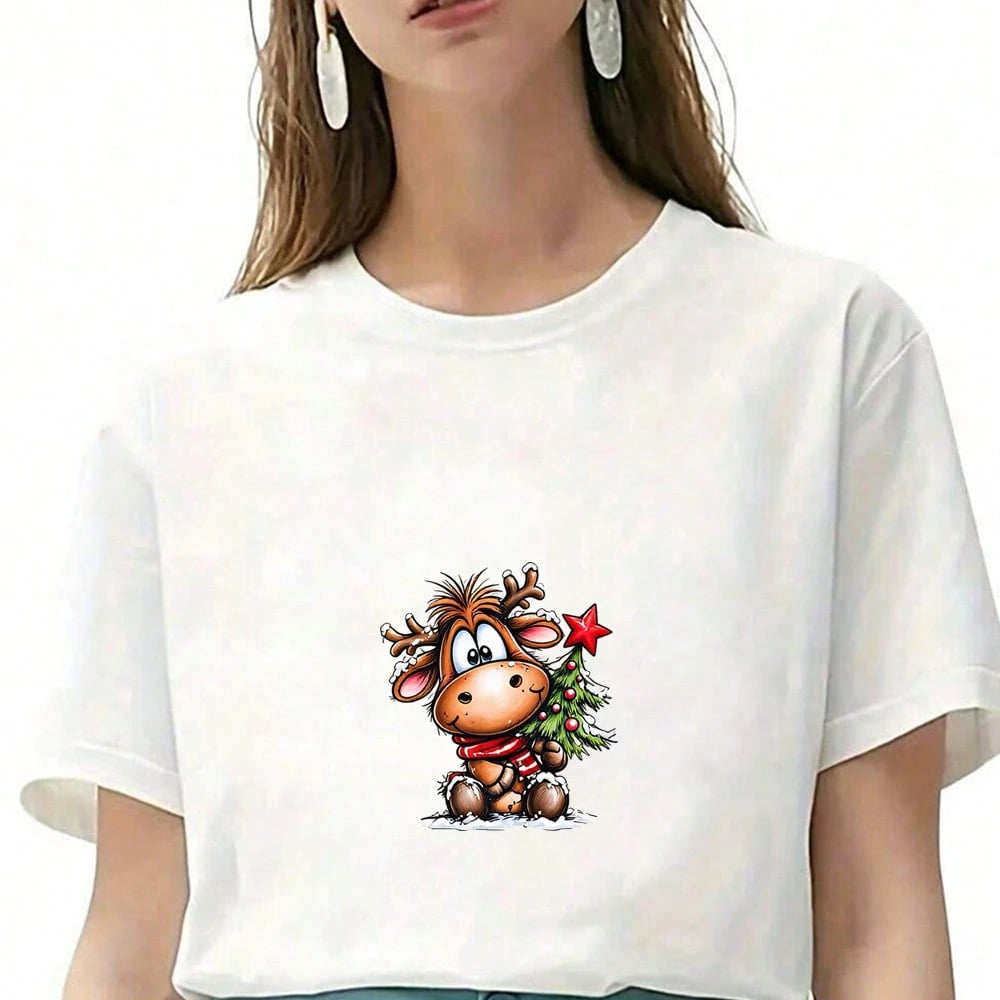 1/2/3PCS Durable Washable Heat Transfer Vinyl, Christmas Cartoon Red Scarf Reindeer Holding Christmas Tree Snow Scene Pattern, Heat Transfer Stickers, Iron-On Transfer Decals- Suitable For Pillows, D
