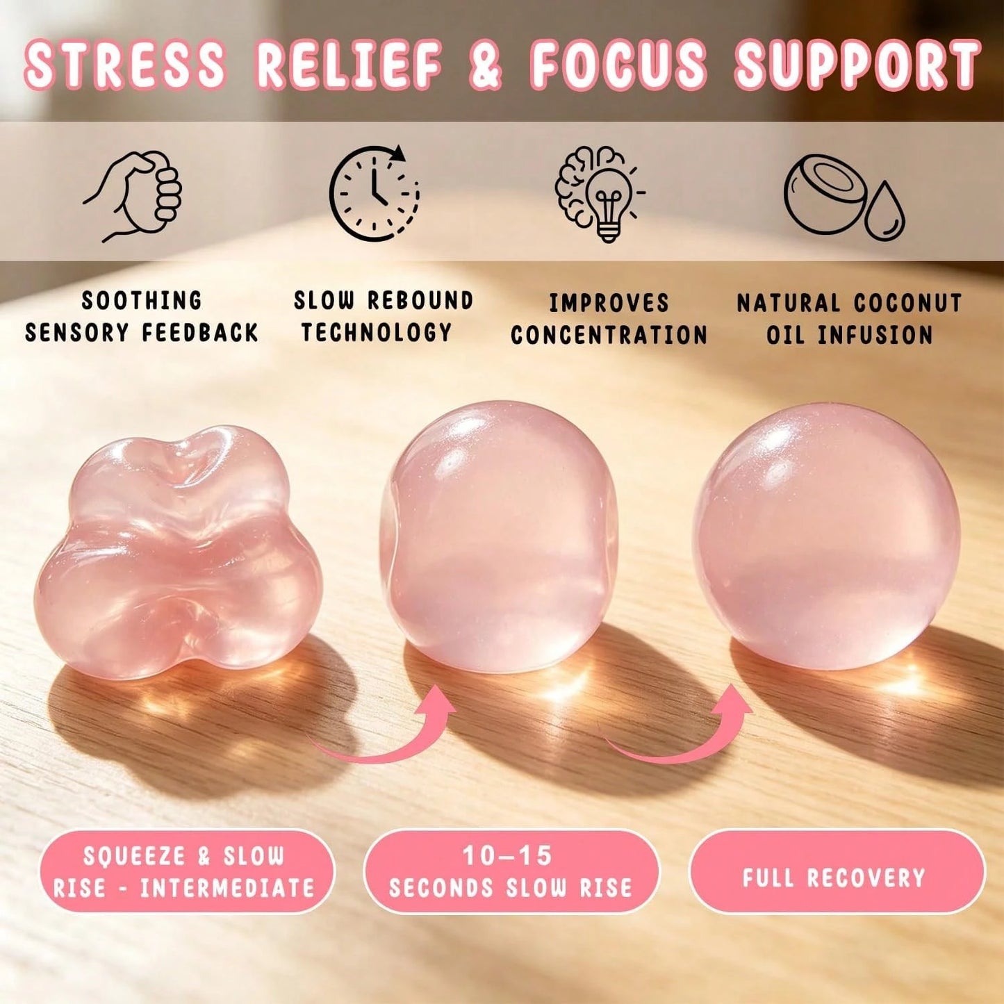 1/2/3PCS Handmade Coconut Oil Slow Rebound Stress Balls, Soft Moldable Squishy Fidget Toys, Skin-Friendly Sensory Anxiety Relief Toys, Portable Desktop Calm Gadgets For Home Office Classroom, Ideal Pa