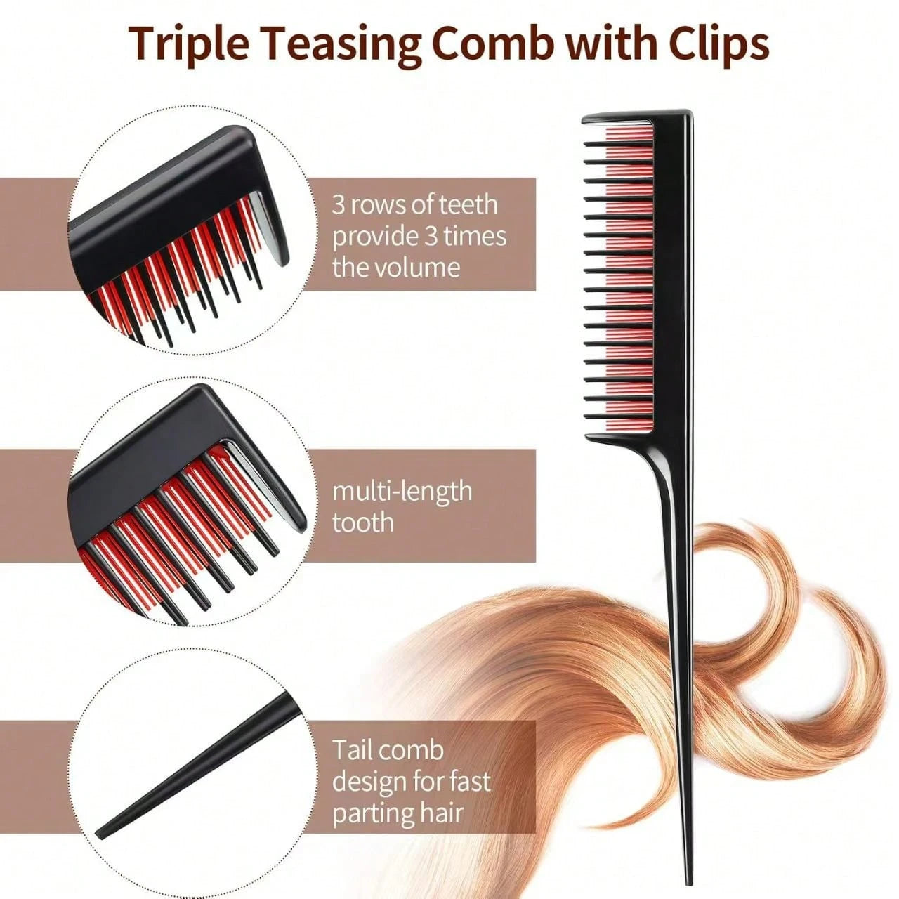 1/2/3pcs Luxury 3-In-1 Teasing Comb, Unisex- Suitable For Teasing, Back-Combing And Sectioning- Increases Volume For Fine, Thin Hair- Heat Resistant, Durable, Portable