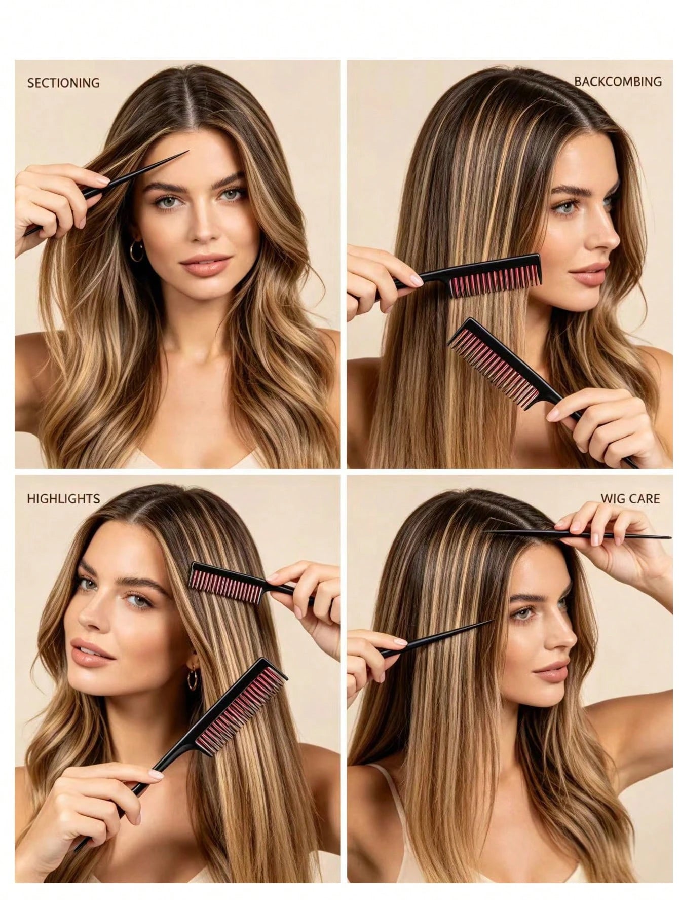 1/2/3pcs Luxury 3-In-1 Teasing Comb, Unisex- Suitable For Teasing, Back-Combing And Sectioning- Increases Volume For Fine, Thin Hair- Heat Resistant, Durable, Portable