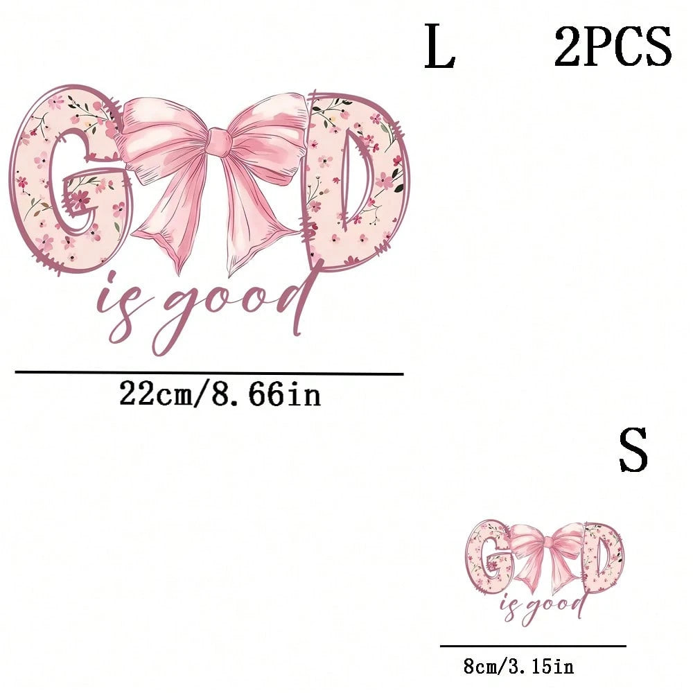 1/2/3pcs Pink "God Is Good" Christian Jesus Bible Verse Iron-On Heat Transfer Design- Large DIY DTF Transfer Stickers, Washable Heat Press Decals For T-Shirts, Pillows, Hoodies, Backpacks- Durable P