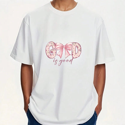 1/2/3pcs Pink "God Is Good" Christian Jesus Bible Verse Iron-On Heat Transfer Design- Large DIY DTF Transfer Stickers, Washable Heat Press Decals For T-Shirts, Pillows, Hoodies, Backpacks- Durable P