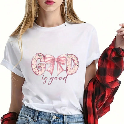 1/2/3pcs Pink "God Is Good" Christian Jesus Bible Verse Iron-On Heat Transfer Design- Large DIY DTF Transfer Stickers, Washable Heat Press Decals For T-Shirts, Pillows, Hoodies, Backpacks- Durable P