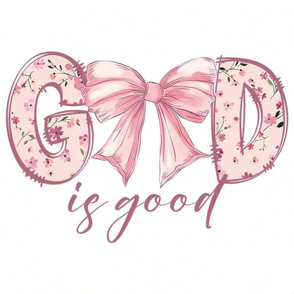 1/2/3pcs Pink "God Is Good" Christian Jesus Bible Verse Iron-On Heat Transfer Design- Large DIY DTF Transfer Stickers, Washable Heat Press Decals For T-Shirts, Pillows, Hoodies, Backpacks- Durable P