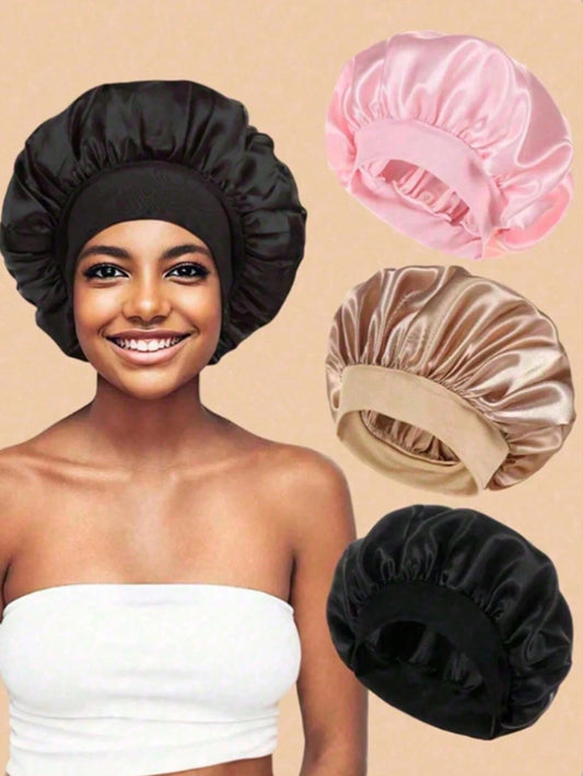 1/2/3pcs Women's Silk Sleep Cap, Soft Loose Elastic Band, Solid Color Smooth Satin Hair Cap, Anti-Frizz Night Hair Care Cap, Daily Casual Comfortable Breathable