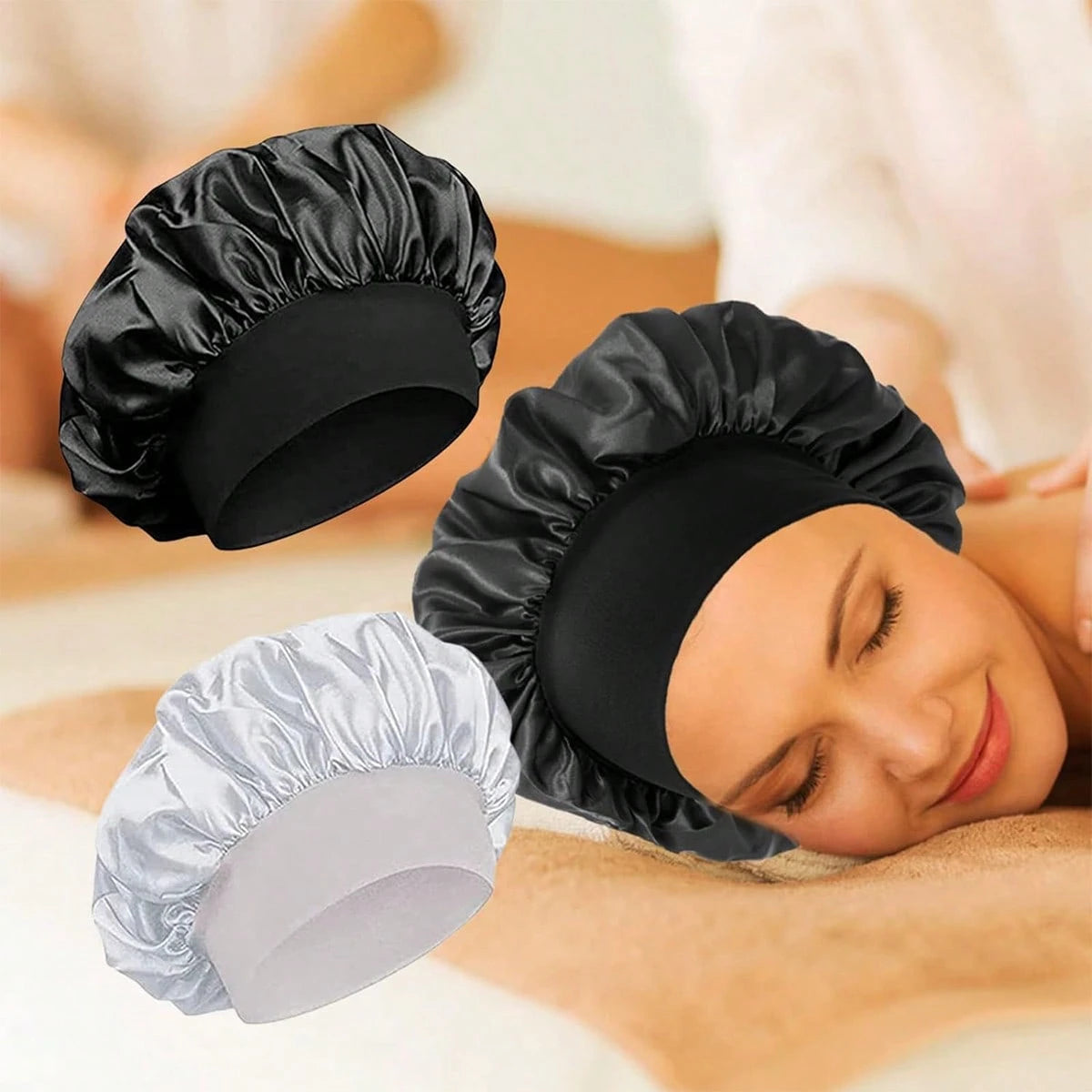 1/2/3pcs Women's Silk Sleep Cap, Soft Loose Elastic Band, Solid Color Smooth Satin Hair Cap, Anti-Frizz Night Hair Care Cap, Daily Casual Comfortable Breathable