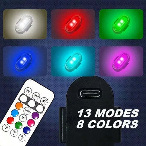 1/2/4-LED Lights, 8-Color USB-Rechargeable High-Brightness LED Lights, Small Motorcycle Lights Suitable For Car, Drone, And Bicycle Riders.
