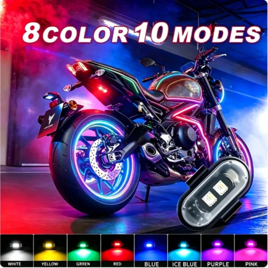 1/2/4-LED Lights, 8-Color USB-Rechargeable High-Brightness LED Lights, Small Motorcycle Lights Suitable For Car, Drone, And Bicycle Riders.