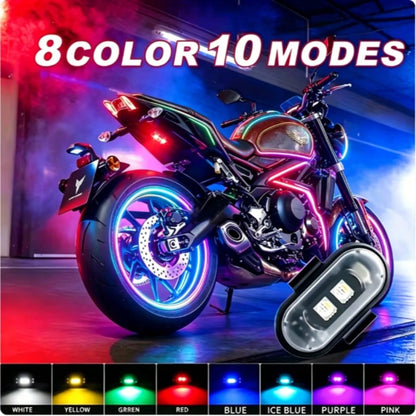1/2/4-LED Lights, 8-Color USB-Rechargeable High-Brightness LED Lights, Small Motorcycle Lights Suitable For Car, Drone, And Bicycle Riders.