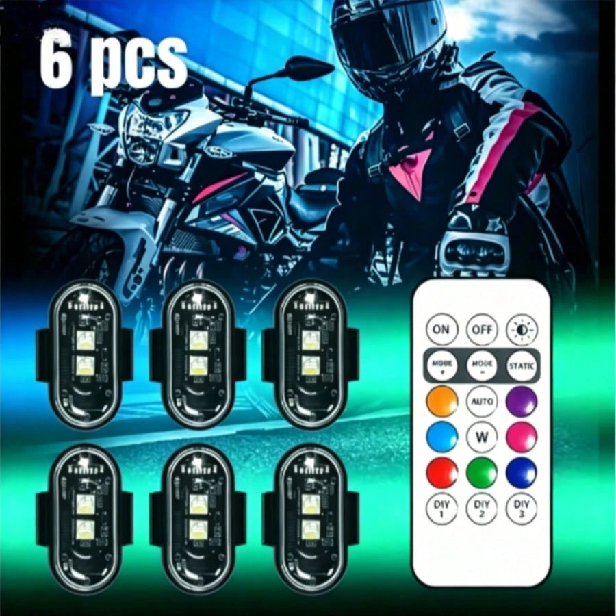 1/2/4-LED Lights, 8-Color USB-Rechargeable High-Brightness LED Lights, Small Motorcycle Lights Suitable For Car, Drone, And Bicycle Riders.