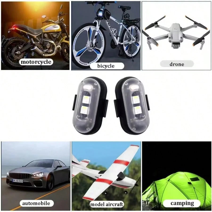1/2/4-LED Lights, 8-Color USB-Rechargeable High-Brightness LED Lights, Small Motorcycle Lights Suitable For Car, Drone, And Bicycle Riders.