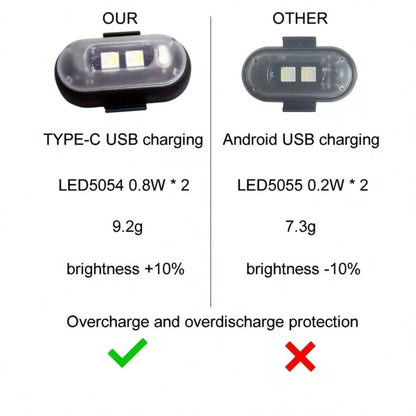1/2/4-LED Lights, 8-Color USB-Rechargeable High-Brightness LED Lights, Small Motorcycle Lights Suitable For Car, Drone, And Bicycle Riders.
