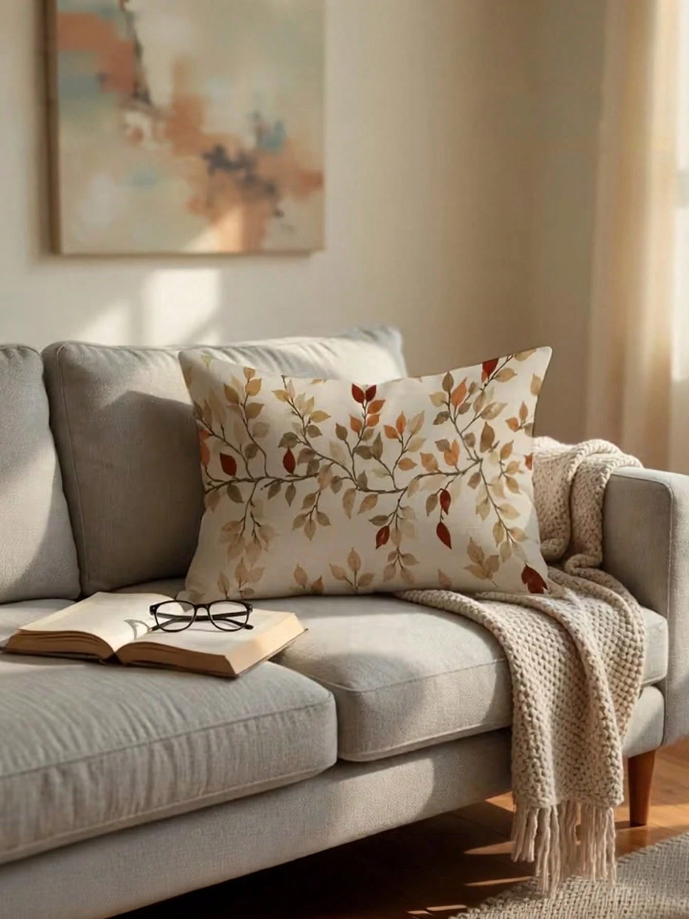 1/2/4Pcs Minimalist Bohemian Autumn Decorative Cushion Covers, Soft Vintage Autumn Leaf Cushion Covers, Printed Rectangular Cushion Covers, Minimalist Vintage Rustic Harvest Season Home Soft Furnishin