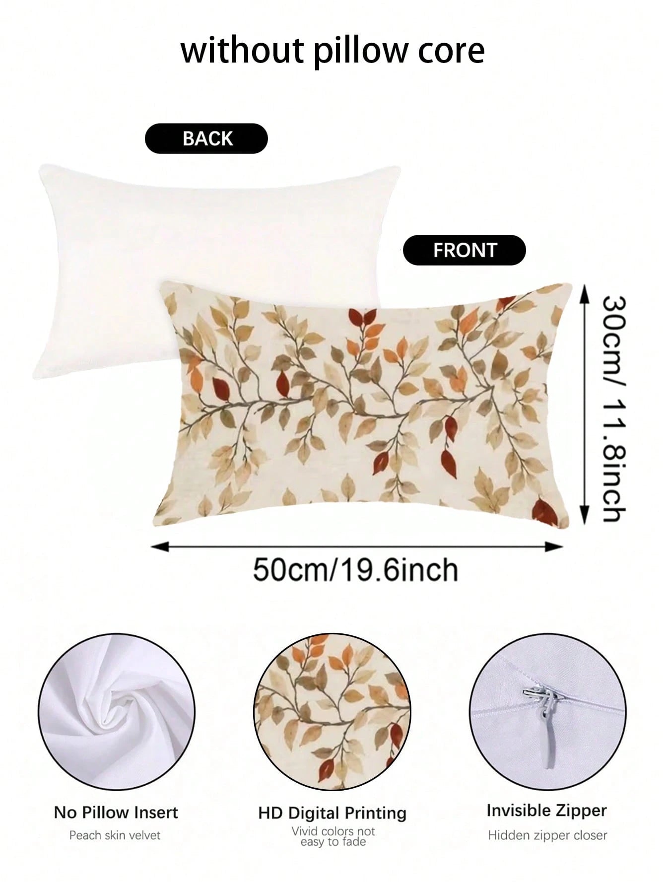 1/2/4Pcs Minimalist Bohemian Autumn Decorative Cushion Covers, Soft Vintage Autumn Leaf Cushion Covers, Printed Rectangular Cushion Covers, Minimalist Vintage Rustic Harvest Season Home Soft Furnishin
