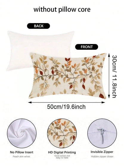1/2/4Pcs Minimalist Bohemian Autumn Decorative Cushion Covers, Soft Vintage Autumn Leaf Cushion Covers, Printed Rectangular Cushion Covers, Minimalist Vintage Rustic Harvest Season Home Soft Furnishin