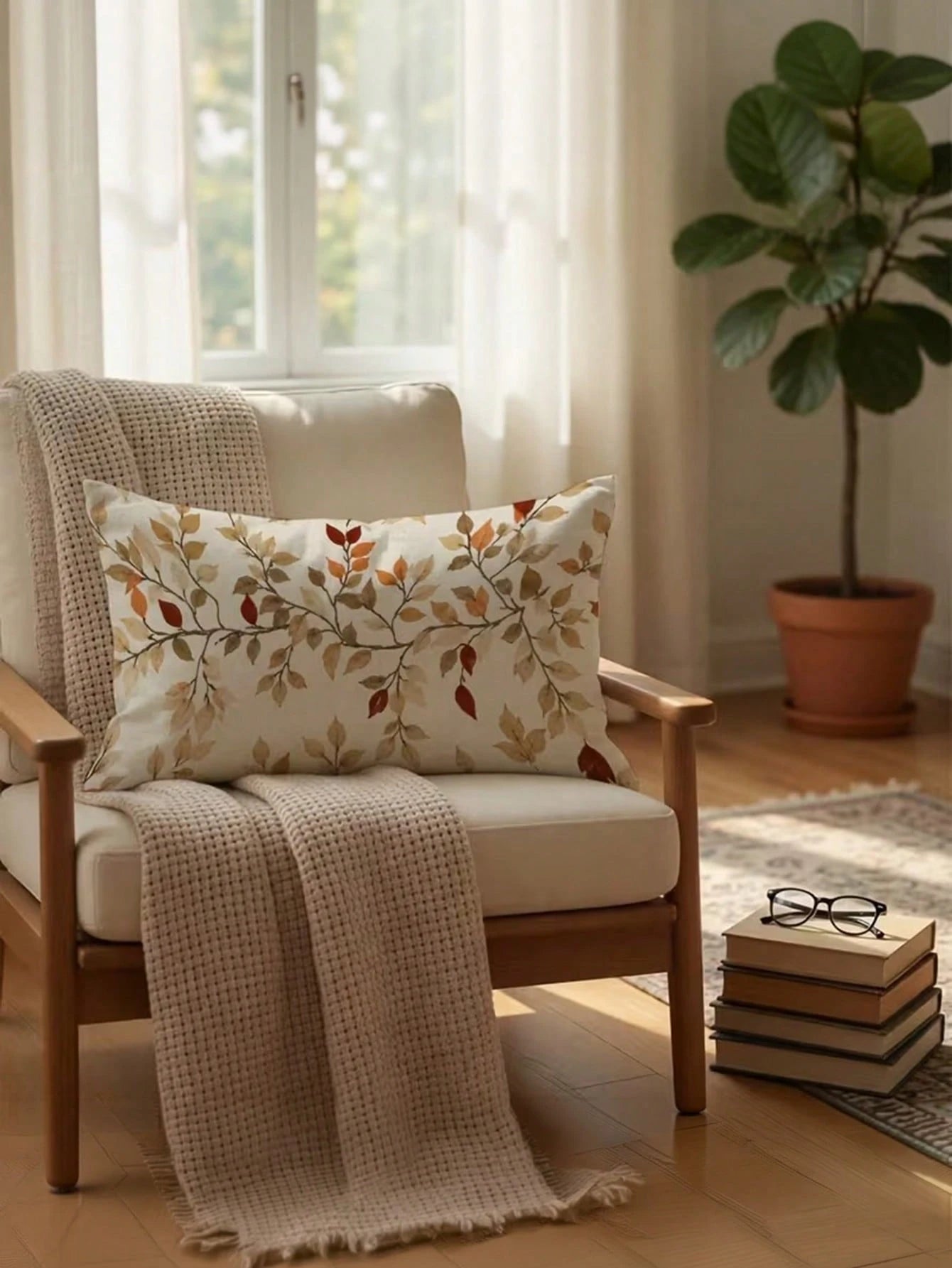 1/2/4Pcs Minimalist Bohemian Autumn Decorative Cushion Covers, Soft Vintage Autumn Leaf Cushion Covers, Printed Rectangular Cushion Covers, Minimalist Vintage Rustic Harvest Season Home Soft Furnishin