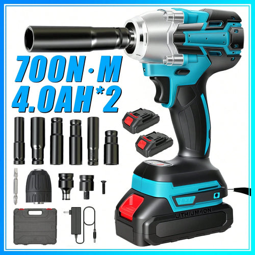 1/2" Cordless Brushless Impact Wrench, 600N.M Max Torque 3200RPM Impact Gun With 2 X 3.0Ah Batteries, Variable Speed Control & LED Work Light, Heavy-Duty Power Tool For Car, Construction, DIY