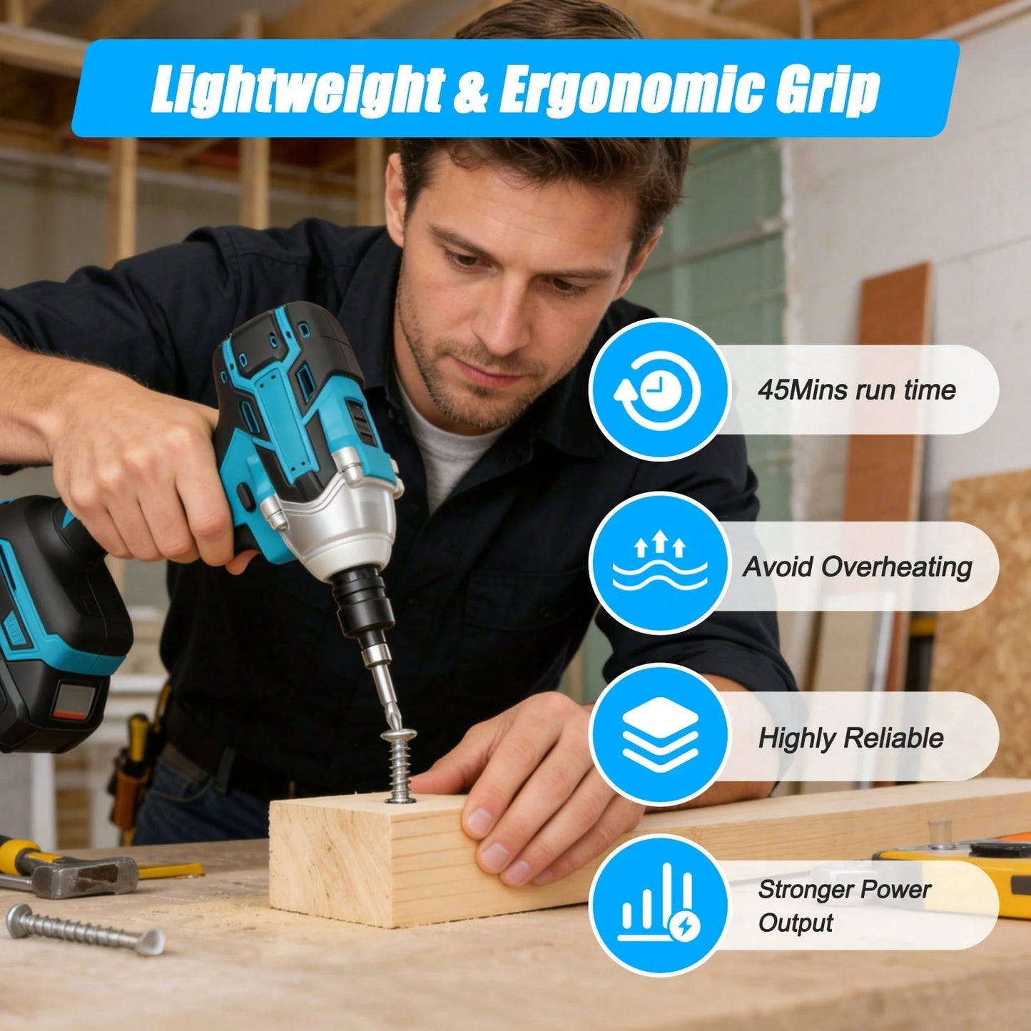 1/2" Cordless Brushless Impact Wrench, 600N.M Max Torque 3200RPM Impact Gun With 2 X 3.0Ah Batteries, Variable Speed Control & LED Work Light, Heavy-Duty Power Tool For Car, Construction, DIY