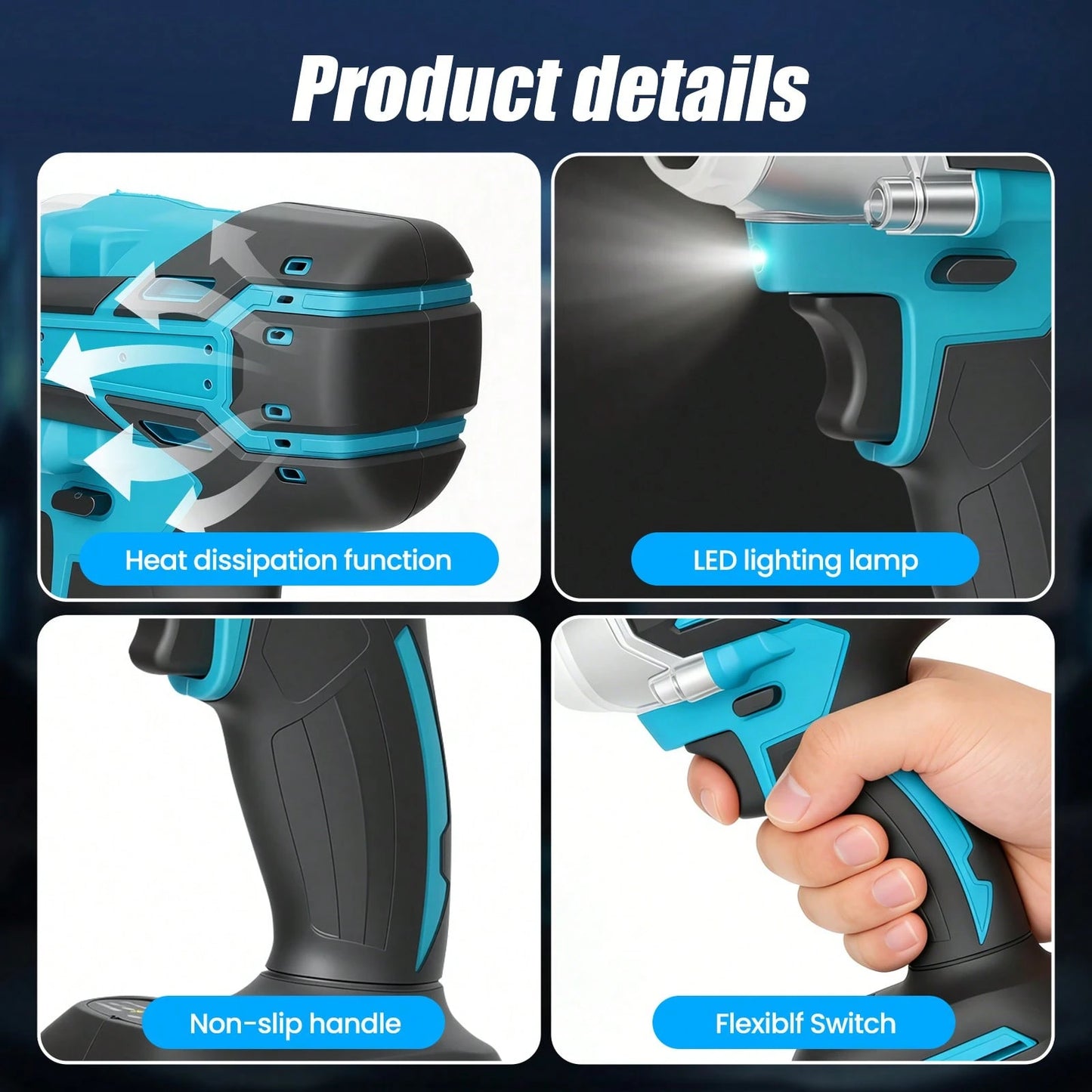 1/2" Cordless Brushless Impact Wrench, 600N.M Max Torque 3200RPM Impact Gun With 2 X 3.0Ah Batteries, Variable Speed Control & LED Work Light, Heavy-Duty Power Tool For Car, Construction, DIY