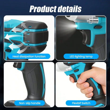1/2" Cordless Brushless Impact Wrench, 600N.M Max Torque 3200RPM Impact Gun With 2 X 3.0Ah Batteries, Variable Speed Control & LED Work Light, Heavy-Duty Power Tool For Car, Construction, DIY