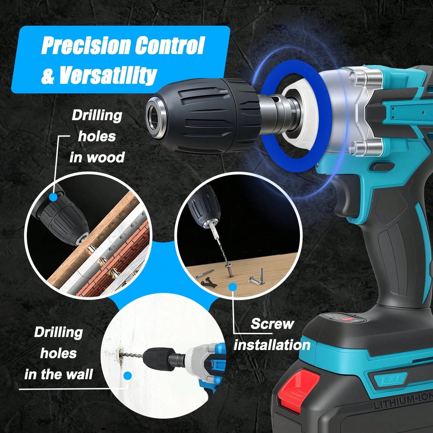 1/2" Cordless Brushless Impact Wrench, 600N.M Max Torque 3200RPM Impact Gun With 2 X 3.0Ah Batteries, Variable Speed Control & LED Work Light, Heavy-Duty Power Tool For Car, Construction, DIY